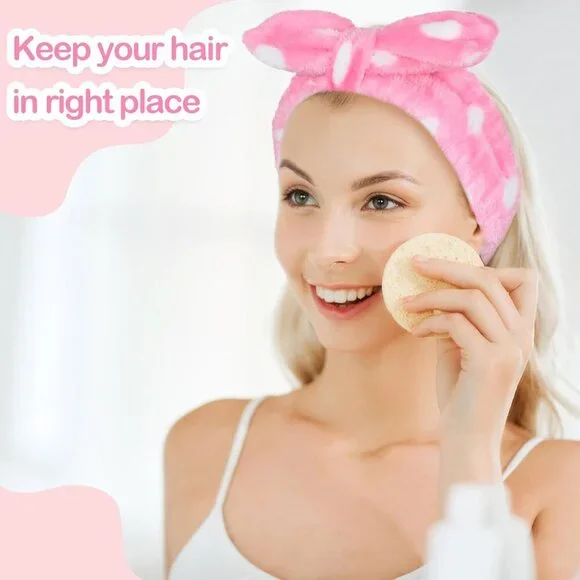 Pink Spa Headbands 25 Pcs Elastic Fleece Hair Wraps for Face & Makeup